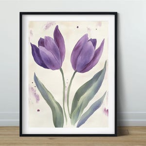 Purple tulip print Printable wall art Flower poster Floral printable poster Botanical art Watercolor Painting with flowers Wall decor Tulips