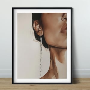 Expressive portrait of a woman Printable poster Minimalist art Modern art Feminine art Romantic painting Boho home decor Abstract woman