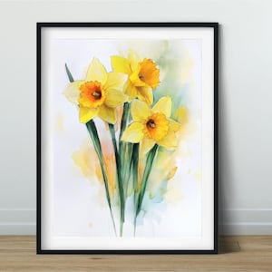 Narzisse Poster Druckbare Wandkunst Blumen Poster Frühlingsblumen Botanische Kunst Aquarell Tinte Gelbe Blumen Narzissen Stimmungsvoll