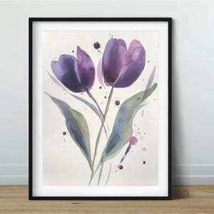 Purple tulip print, printable wall art, flower poster, floral printable poster, botanical art, watercolor, painting with flowers
