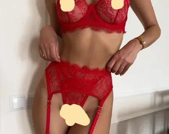 Transparent Lingerie sets Halter bra Thong panty see through Sheer bra mesh Seductive see thru underwear set