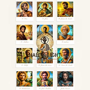 Póster católico original de los 12 discípulos / Apóstoles de Jesús / Arte mural cristiano / Decoración religiosa para el hogar / Imprimible para el aula basado en la fe