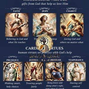 Catholic Virtues Poster: Theological & Cardinal Virtues (Digital Download)
