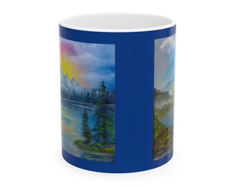 Taza de cerámica con paisaje escénico, taza de café con arte natural (11 oz y 15 oz)