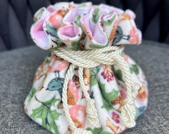 Bloemenzakje voor reissieraden: katoenen organizer met trekkoord