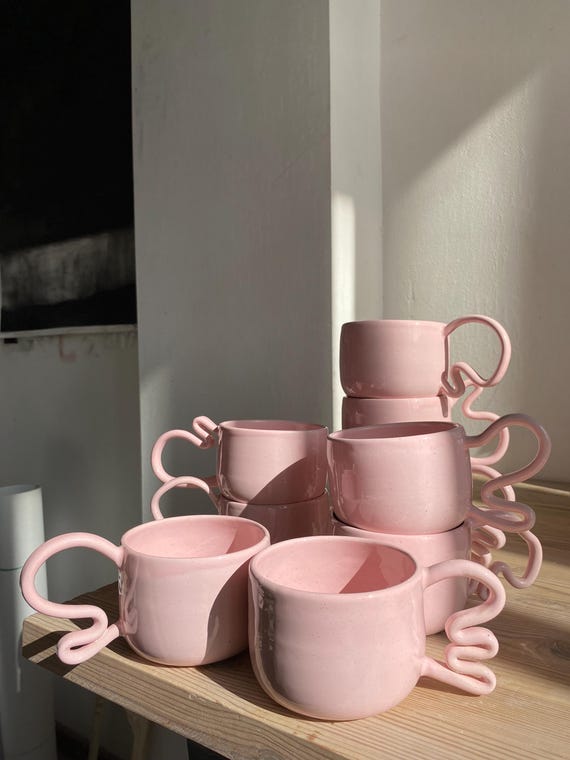 Handmade ceramic mug . Unique pink mugs