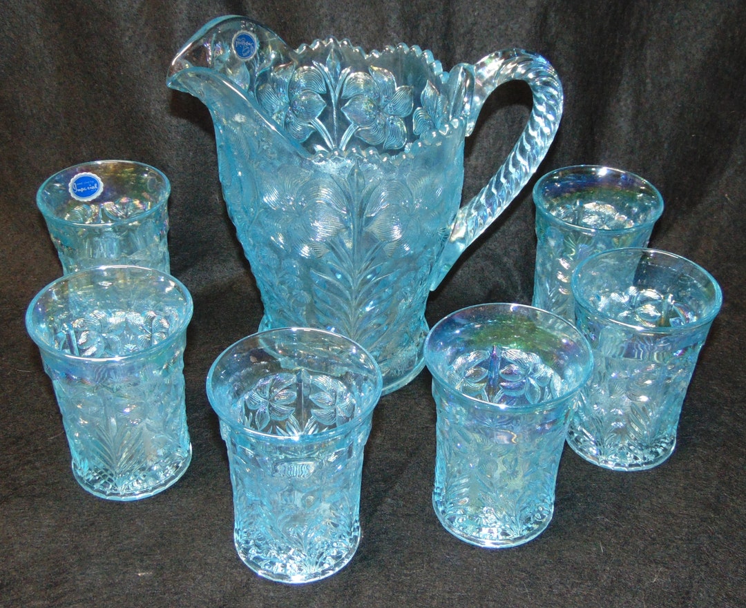 Beautiful Vintage Imperial IG Ice Blue Tiger Lily Water Set With ...