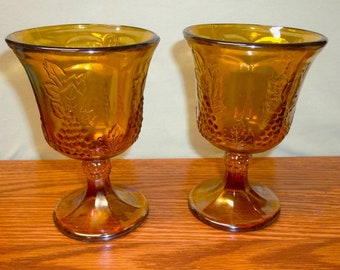 Vintage Indiana Glass Harvest Grape Iridescent Carnival Glass Goblet 5-1/2 inch