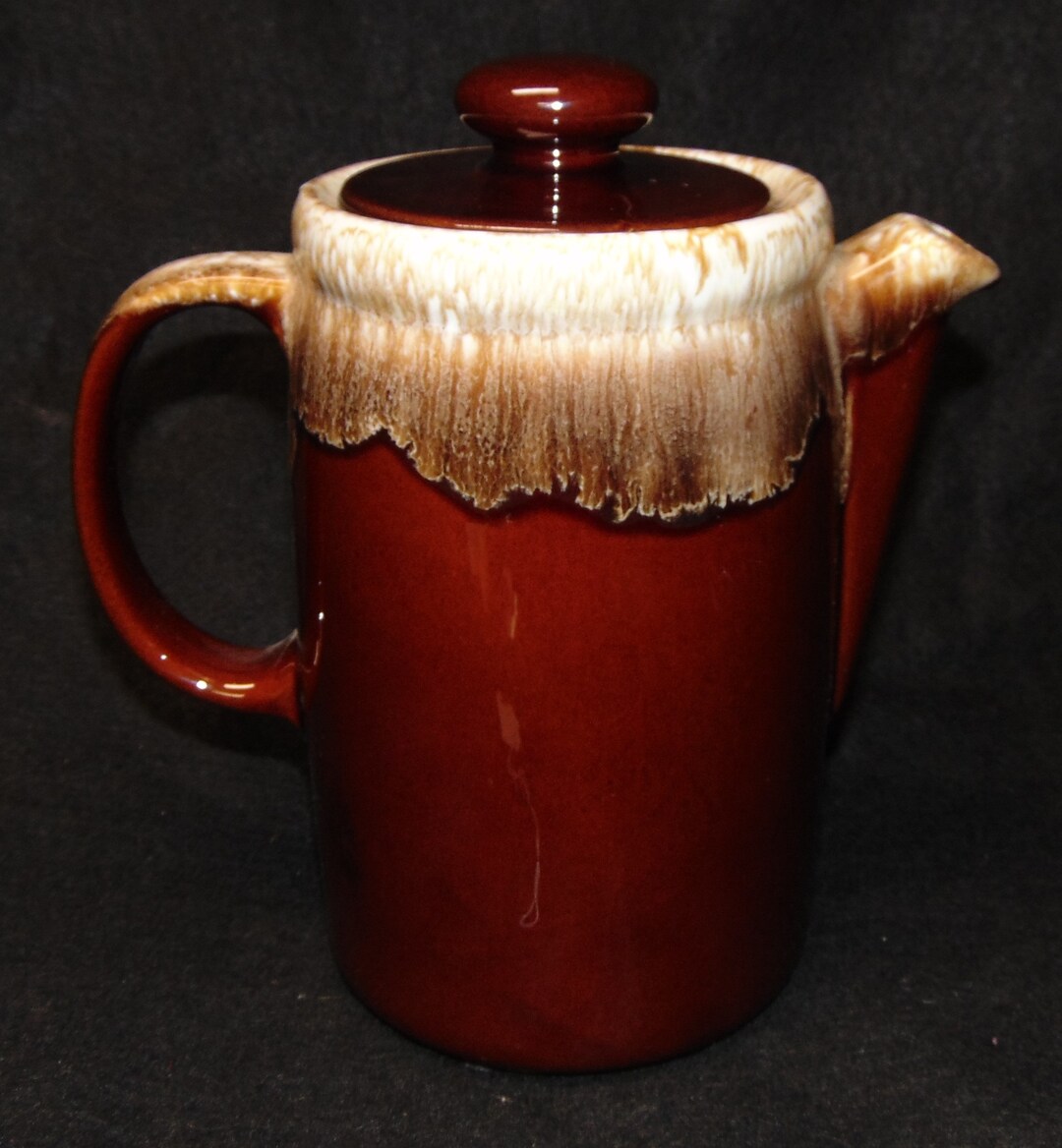 Vintage Mccoy Pottery Coffee Pot Brown Drip Mirror Brown Ivory Etsy