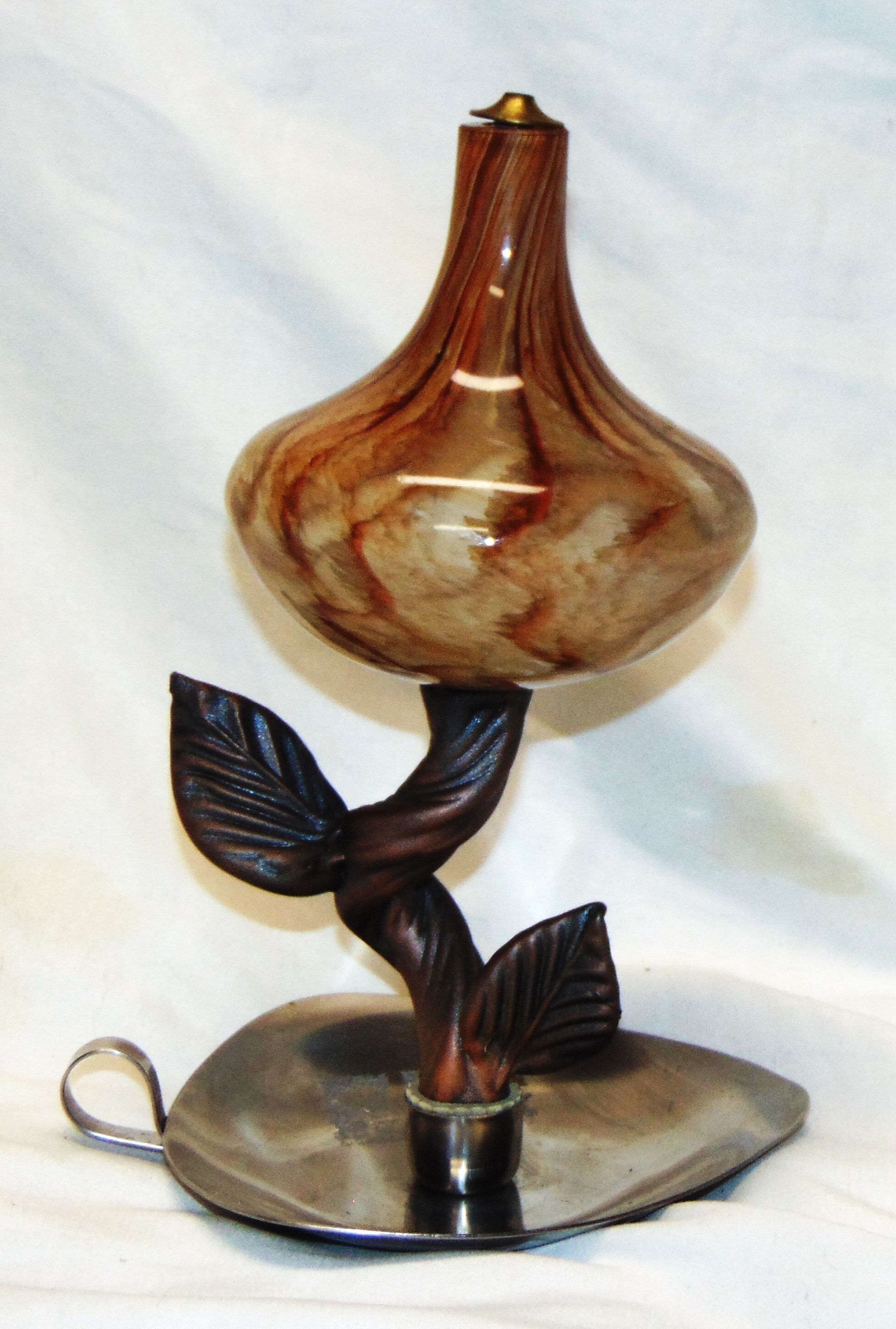 Beautiful Ornate Oil Lamp Stainless Steel and Glass