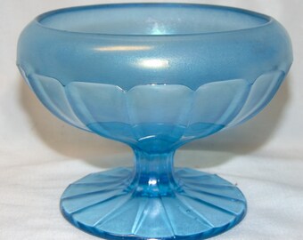 Vintage Fenton #643 Celeste Blue Iridescent Stretch Glass Paneled Cupped Compote