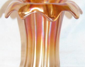 Vintage Northwood Thin Rib Jesters Cap Jack in the Pulpit JIP Vase Iridescent Marigold