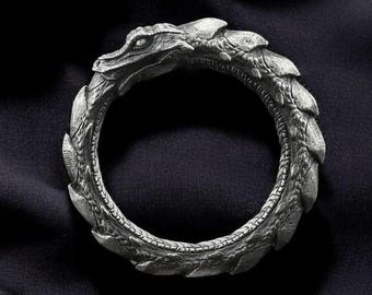 Sterling Silver Ouroboros Ring, 925 Dragon Snake Eating Tail Ring, Norse Infinity Symbol Jewelry For Men, Alchemy Gift, Mythic Rebirth Ring