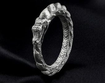 Sterling Silver Ouroboros Ring, 925 Dragon Snake Eating Tail Ring, Norse Infinity Symbol Jewelry For Men, Alchemy Gift, Mythic Rebirth Ring