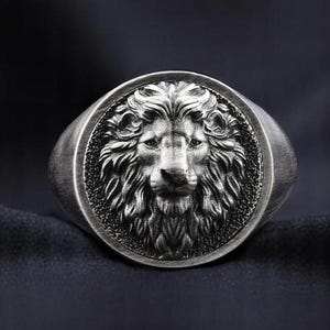 Handmade Sterling Silver Leo Zodiac Ring: Lion Signet for Men