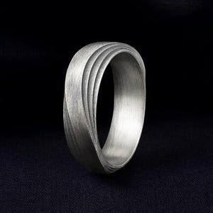 Brushed Silver Band Ring, Handmade Textured Wedding Band, Men&#39;s Minimalist Ring, Sterling Silver Comfort Fit Ring, Anniversary Gift For Him