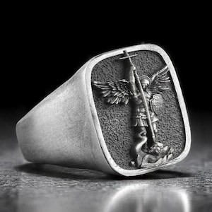 Handmade Sterling Silver St. Michael Archangel Ring: Religious Protection