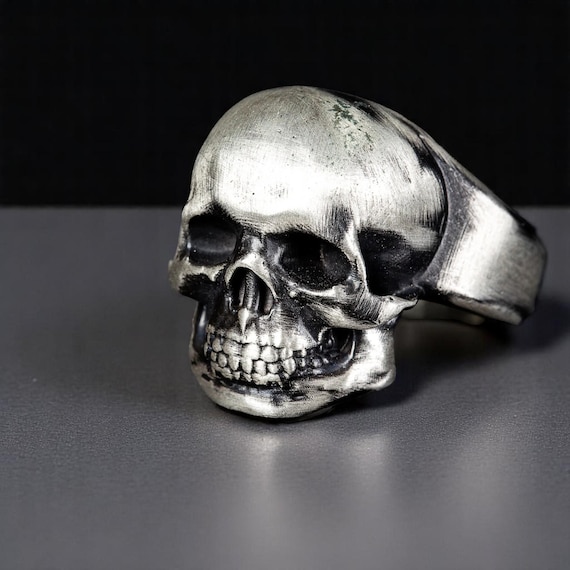 Sterling Silver Skull Ring: Handmade Gothic Biker Jewelry