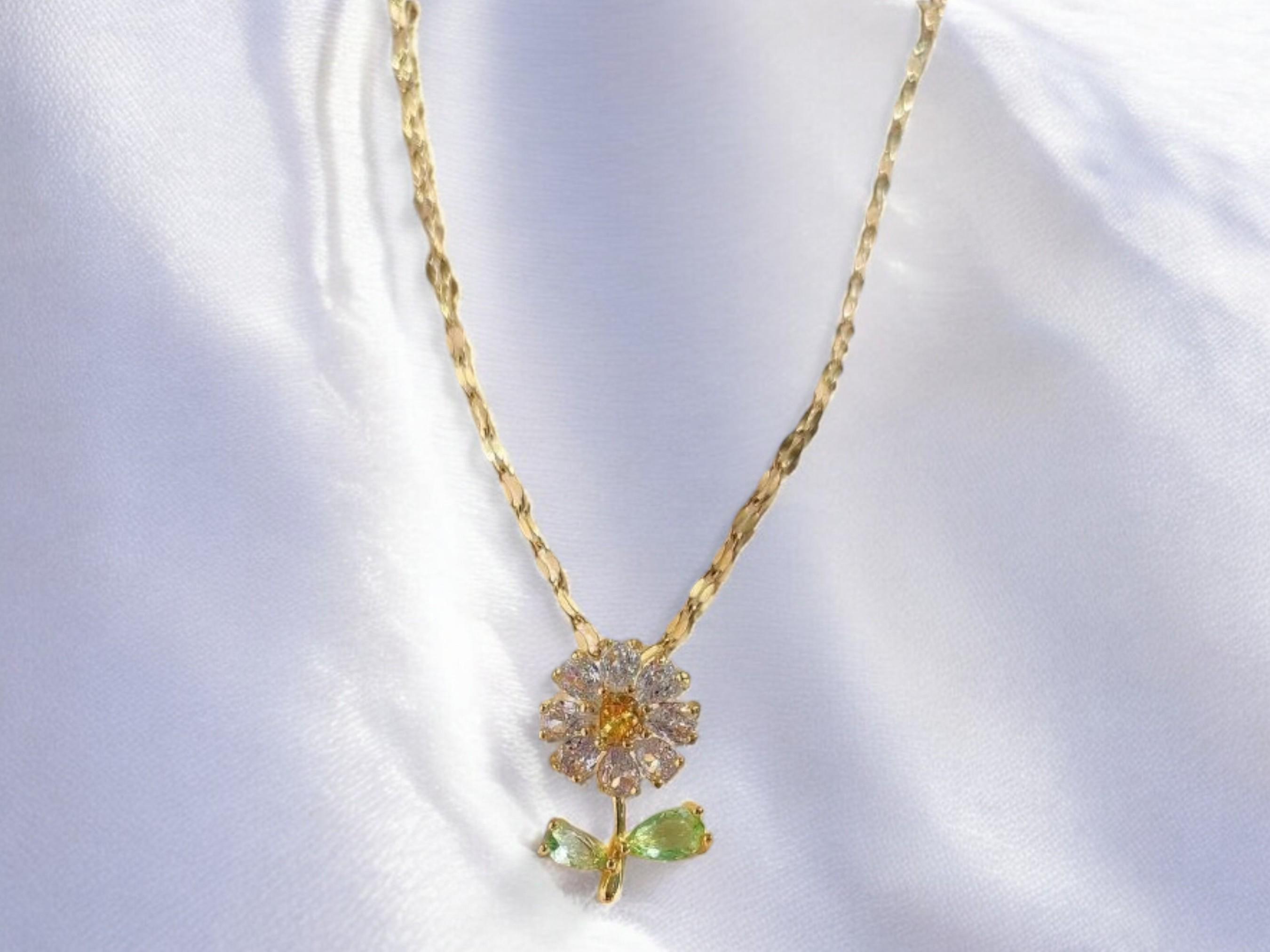 Stainless Steel Daisy Necklace With Zircon Stones - Etsy Canada
