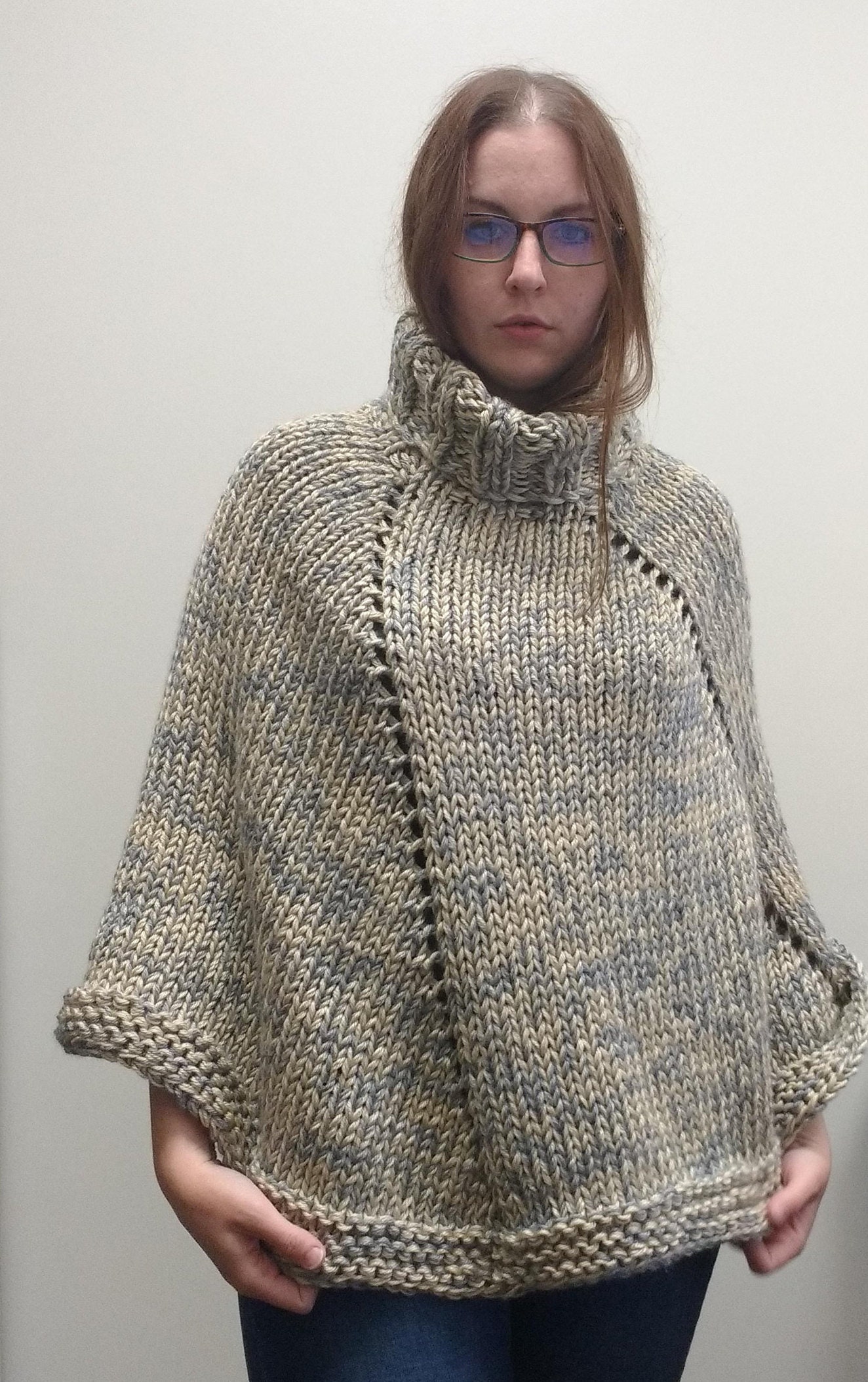 Brodie Turtleneck Knit Poncho Sweater