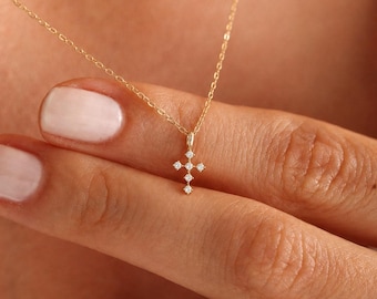 Minimalist Dainty Cross Necklace, Mini Cross Necklace with Stone, Wedding Diamond Jewelry, Bridesmaid Gift, Birthday Gift, Gift for Her
