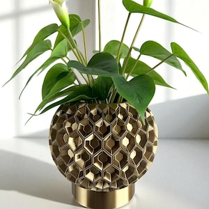 Plant Pot, Planter Pot, Hexa Large Planter Pot, 7.22"W x 7.22"L x 7"H, Gold Plant Pot, Brass Plant Pot, Indoor Plant Pot, 3D Print Planter