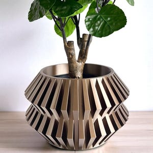 Plant Pot, Planter Pot, Risae Plant Pot, Gold Plant Pot, Brown Plant Pot, Bronze Plant Pot, Indoor Plant Pot, 3D Print Planter, Luxe Decor