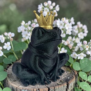 Figura de rana coronada / Príncipe rana de cuento de hadas caprichoso pintado a mano / Decoración impresa en 3D