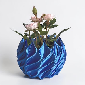 3D-utskriven vågig kruka med droppbricka: Modern blå heminredning (10-15 cm öppning)