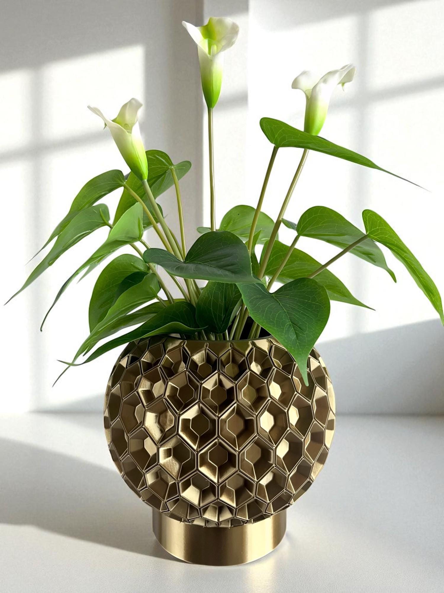 Plant Pot, Planter Pot, Hexa Large Planter Pot, 7.22"W x 7.22"L x 7"H, Gold Plant Pot, Brass Plant Pot, Indoor Plant Pot, 3D Print Planter