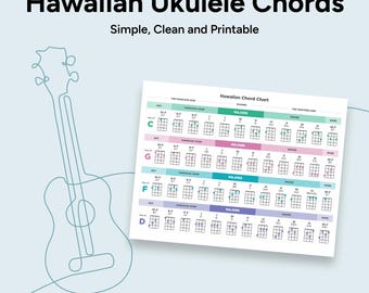 Tabla de acordes hawaianos para UKULELE / Hoja de acordes imprimible sencilla con acordes occidentales