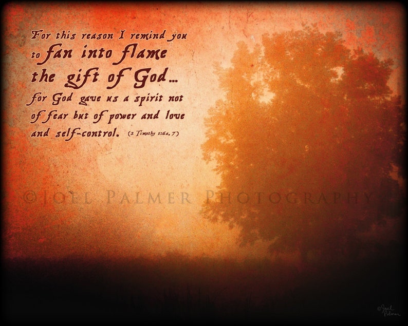 Fan Into Flame the Gift of God Red Fire Sky and Tree Scripture Etsy