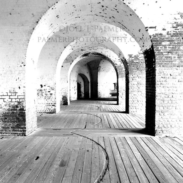 Black and White Arches in Fort Pulaski Tybee Island Savannah Georgia Military Architecture Photography Print