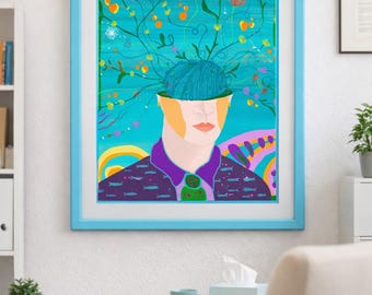 Stampa artistica per studio di psicologia – Illustrazione creativa su carta martellata 300g – Formato 30x40