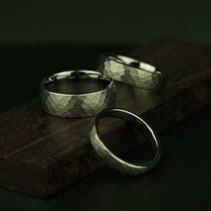 Silver Hammered Tungsten Ring • Bold and Masculine Promise Ring • Hammered Tungsten Ring 4mm, 6mm, 8mm • Rustic Silver Ring