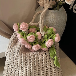 Rosa Rose Häkeln Tote Bag, Gestrickte Schultertasche, Rose Beutel Tasche, Häkeln Blume Tasche, Hohl Design, Frauen Handtasche, Bestie Geschenk, Häkeln Tote Bag