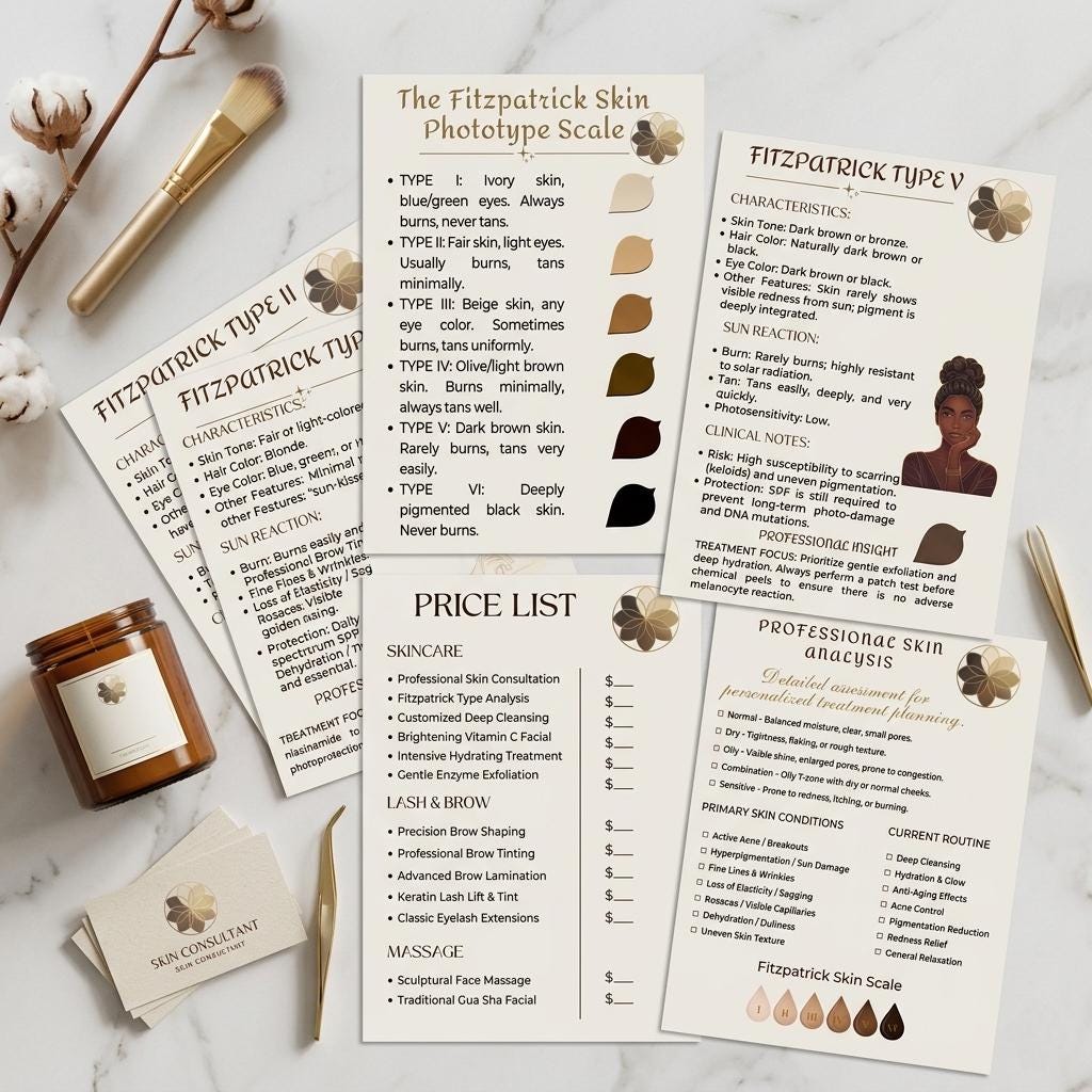 Skin Analysis Table Fitzpatrick Skin Analysis Chart & 9 Esthetician Client Intake Forms ...