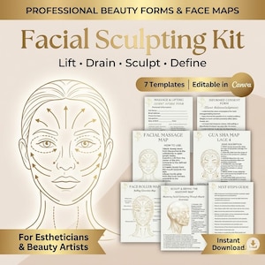 Esthetician Bundle: Gua Sha Guide, Facial Massage Map Editable Canva Templates