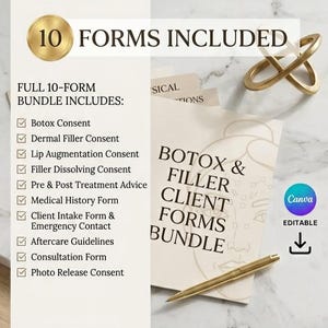 Botox & Filler Client Forms Bundle | Editable Canva Templates for Med Spa Injectables