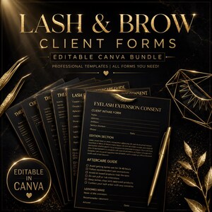 Lash & Brow Consent Forms Bundle | Editable Canva Templates for Eyelash Extension Consent, Aftercare