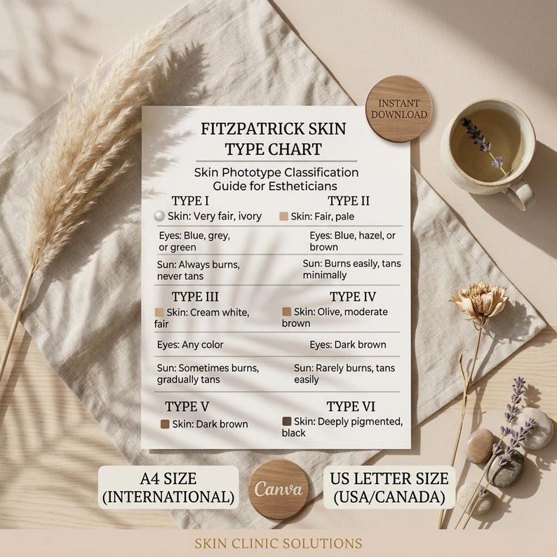 Editable Fitzpatrick Skin Type Chart | Canva Template for Estheticians ...