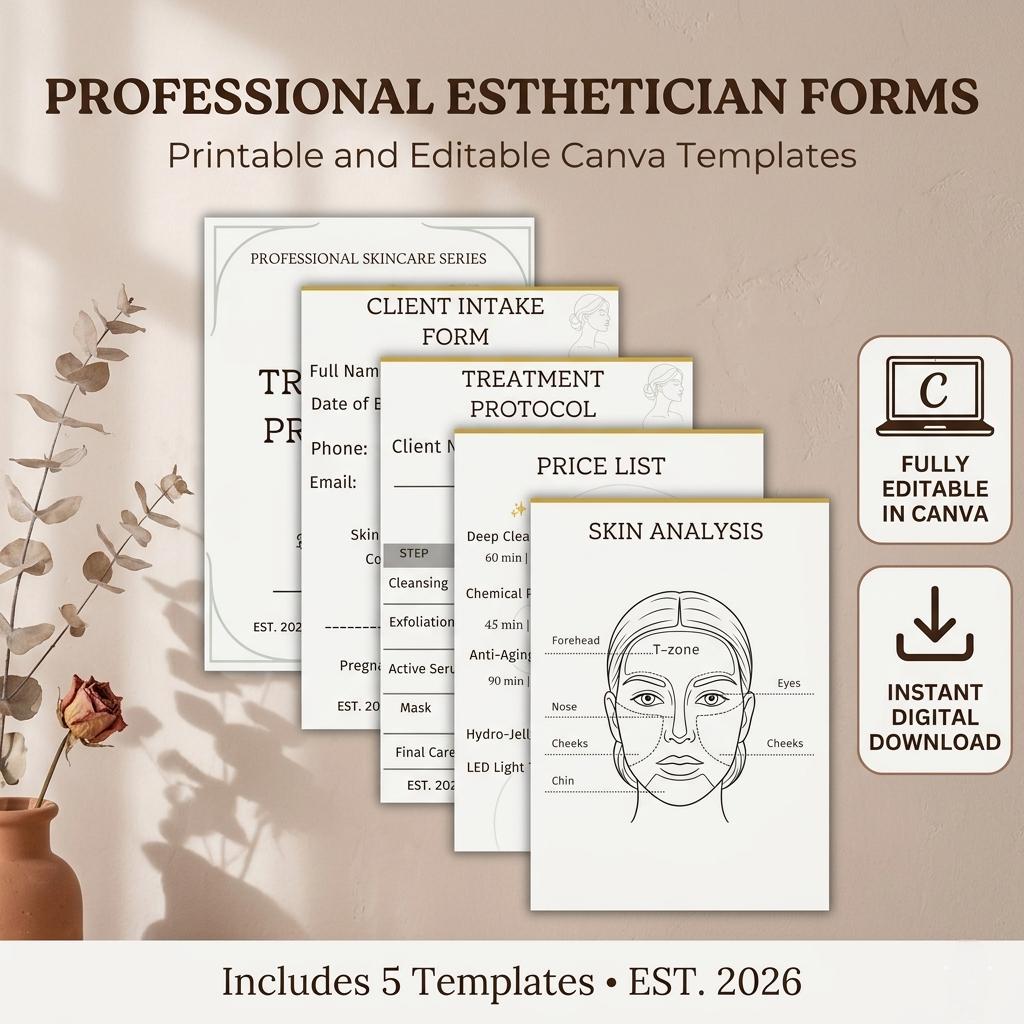 Skin Script Intake Form Esthetician Client Intake Forms Bundle, Editable Skin Analysis Chart ...