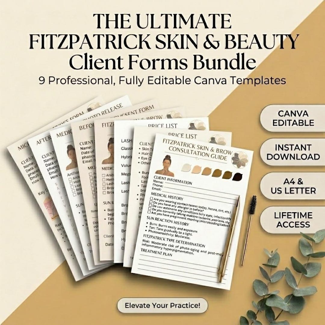 Fitzpatrick Skin Analysis Chart & 9 Esthetician Client Intake Forms ...