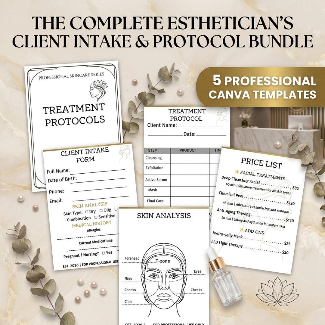 Skin Script Intake Form Esthetician Client Intake Forms Bundle, Editable Skin Analysis Chart ...