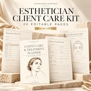 Esthetician Client Forms: 20 Editable Canva Pages, Ivory, A4 and US Letter