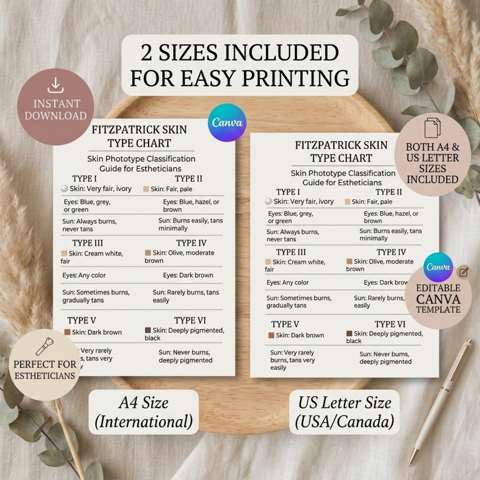 Editable Fitzpatrick Skin Type Chart | Canva Template for Estheticians ...