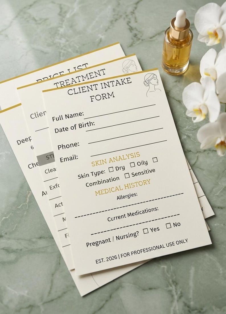 Skin Script Intake Form Esthetician Client Intake Forms Bundle, Editable Skin Analysis Chart ...