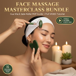Guida al massaggio del viso con VIDEO: routine con rullo di giada Gua Sha, tabella di drenaggio linfatico, PDF digitale