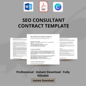 SEO Consultant Contract Template, Search Engine Optimization Agreement, SEO Freelance Contract