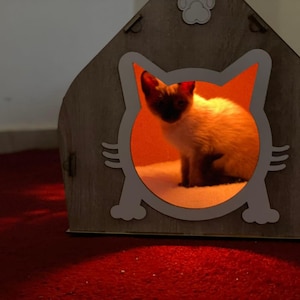 Cozy Wooden Cat House – Indoor Pet Bed with Cute Cat Design | Handmade Cat Shelter for Small Pets | Unique Cat Furniture